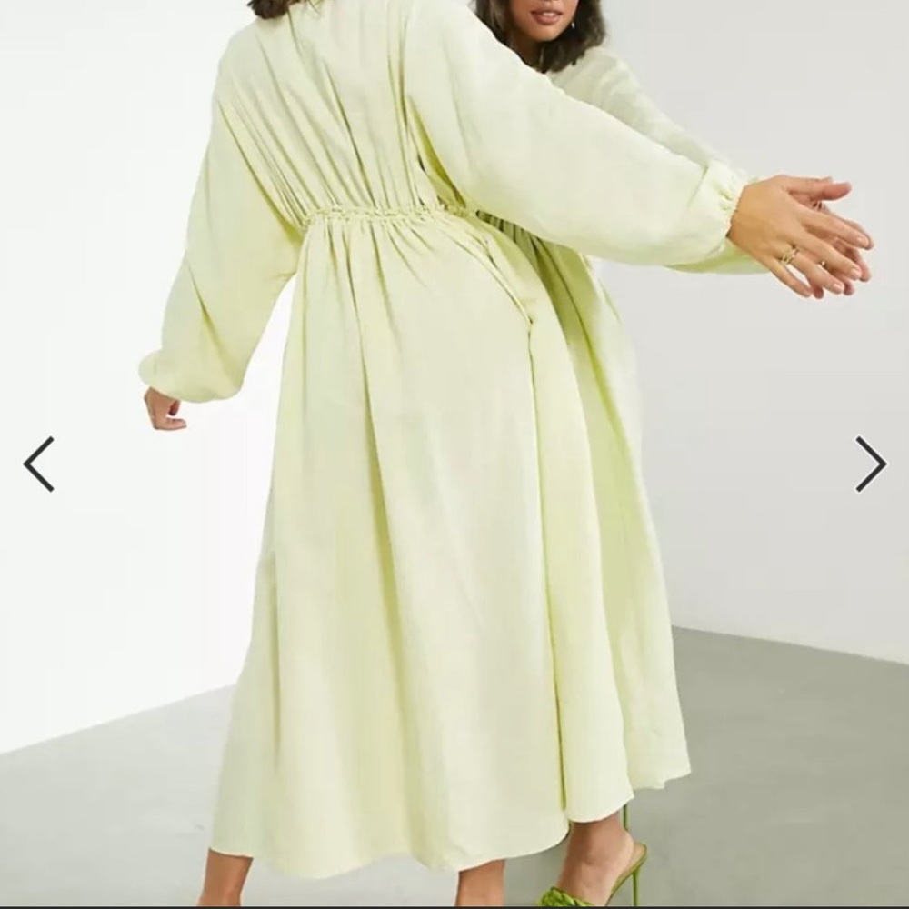 ASOS EDITION gathered waist batwing midi dress in washed lime - Picture 3 of 4